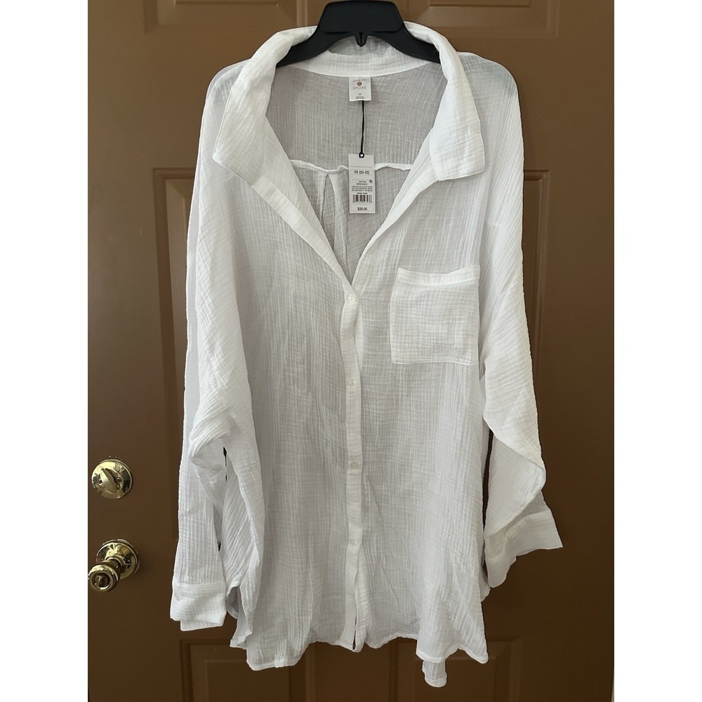 Shade & Shore White Gauze Button-Front Swim Coverup